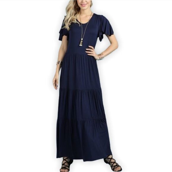 Suzanne Betro Tiered Blue Maxi size 1X - Picture 6 of 6
